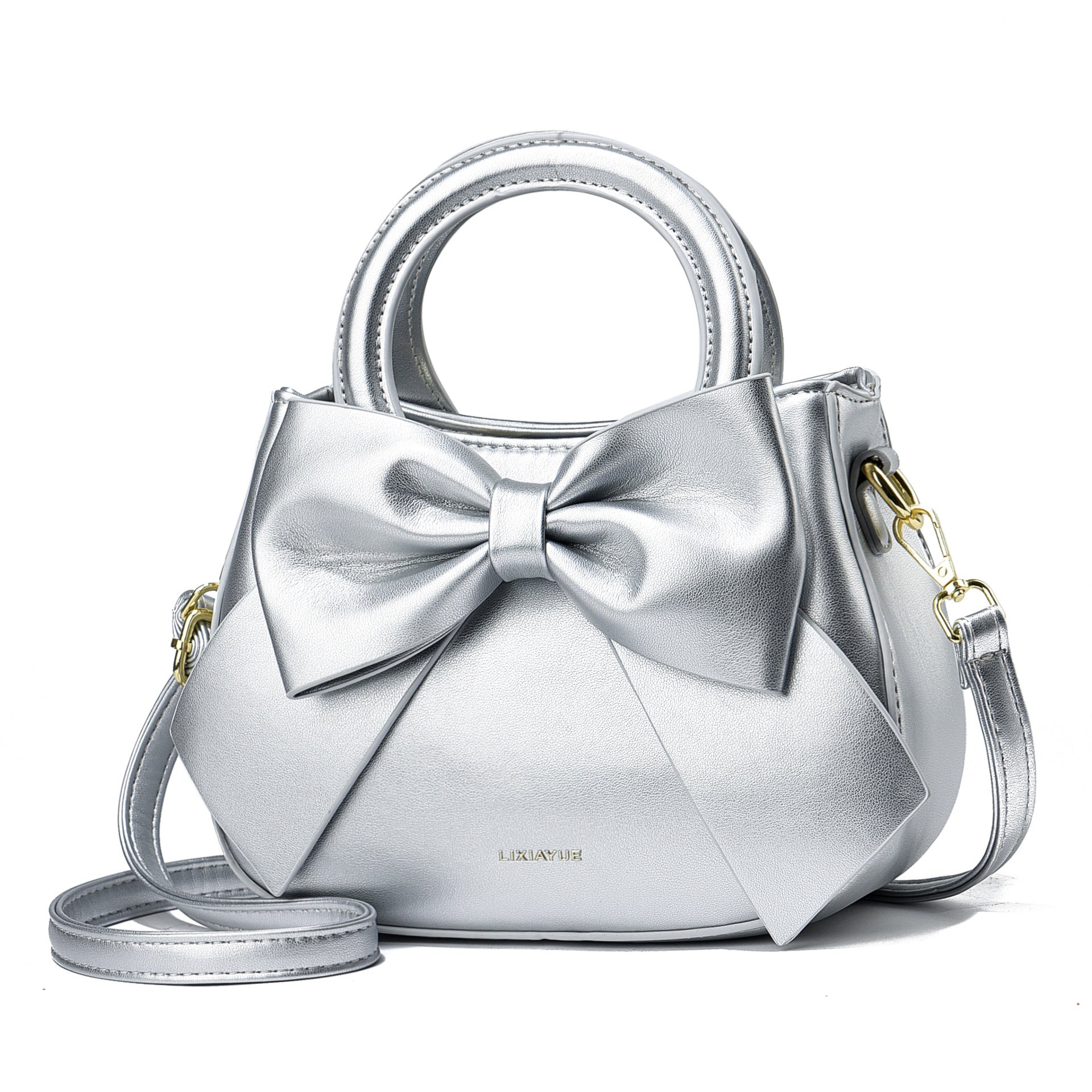 White Leather Handbag with Large Bow Detail | Small Elegant Crossbody Bag