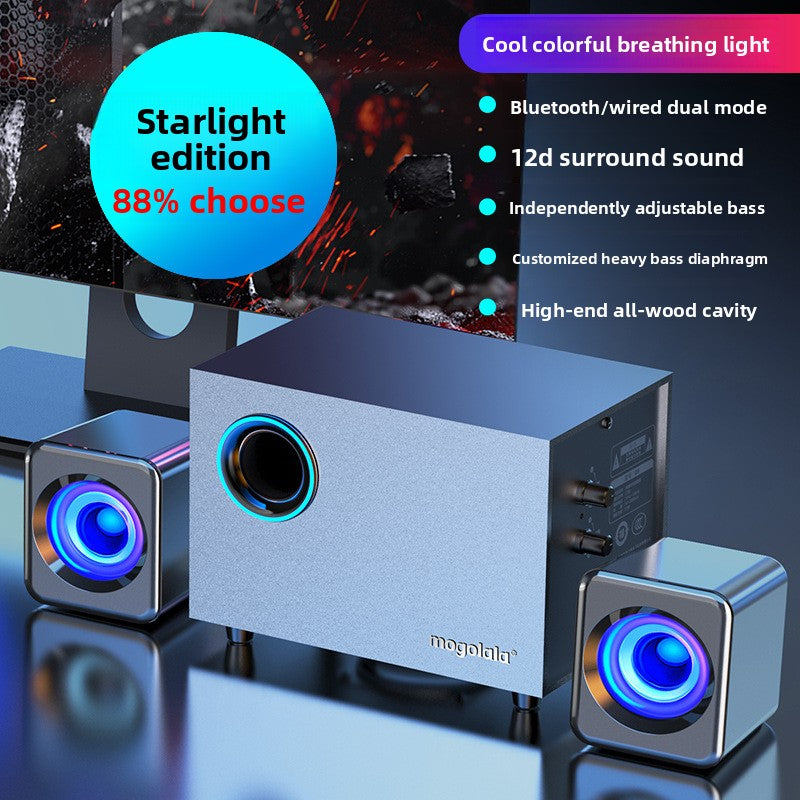 EARISE 2.1 Subwoofer Speaker System RGB LED Blue Light Stereo Surround Sound Desktop Computer Speakers with Woofer Satellite Speakers USB Powered for PC Gaming Laptop Home Theater Music