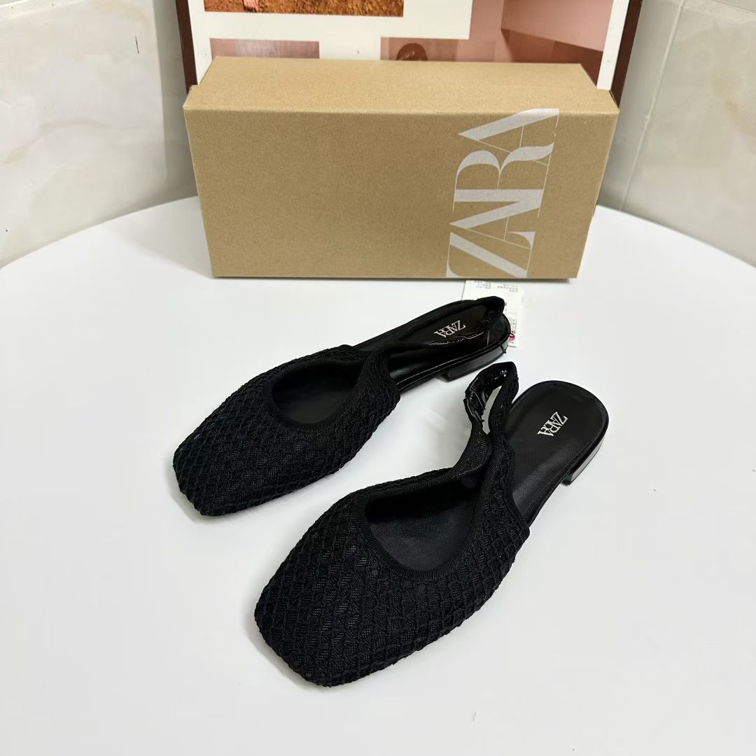 Zara Mesh Slingback Ballet Flats | White & Black Breathable Net Upper Flat Shoes for Women