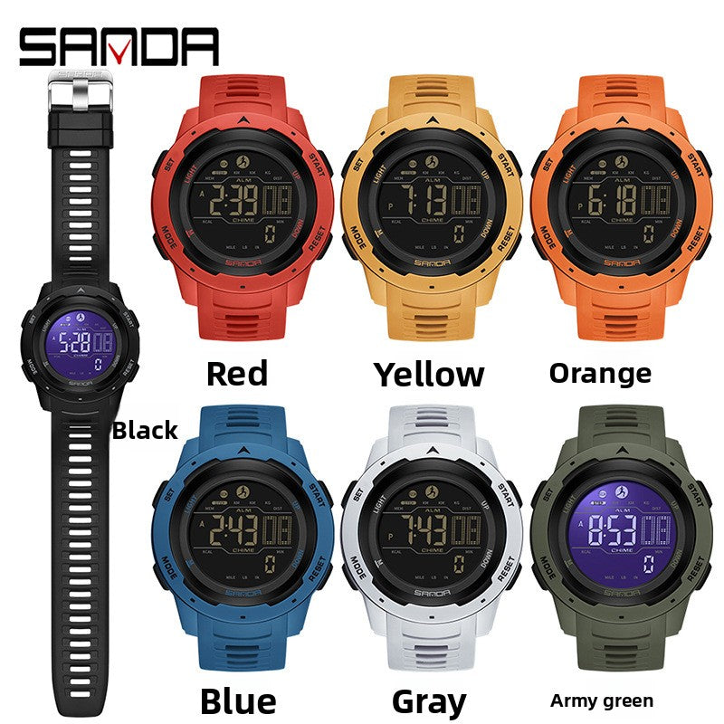 SANDA Red Digital Sports Watch | Pedometer Alarm Calorie Counter Men's Outdoor Fitness Watch