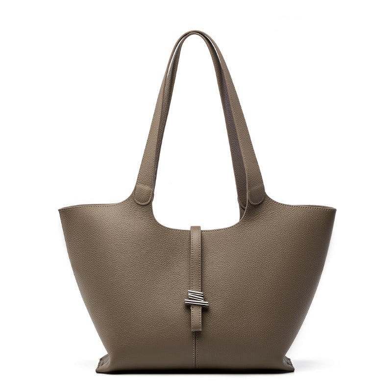 Black Pebbled Leather Tote Bag with Center Tassel Detail | Spacious Shoulder Bag