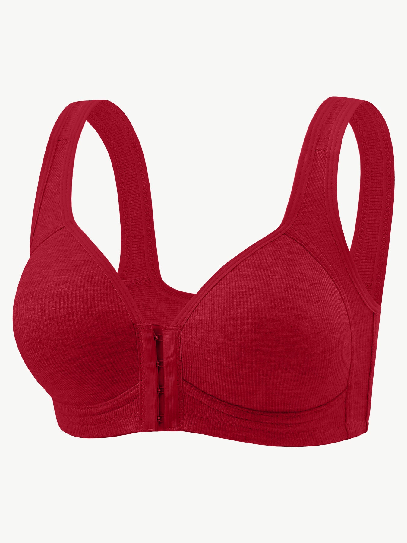 Women's Front Closure Wireless Bra | Wide Strap Ribbed Full Coverage Comfort Bra | Easy Hook Bra for Seniors