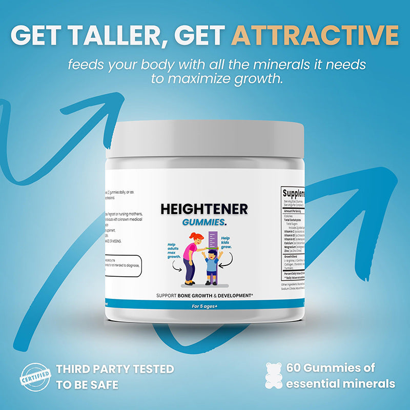 Heightener Gummies | Bone Growth & Height Support Supplement for Kids & Adults Ages 5+ with Calcium, Vitamin D3, Collagen & Zinc