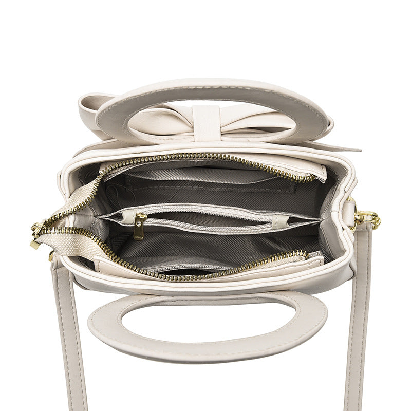White Leather Handbag with Large Bow Detail | Small Elegant Crossbody Bag