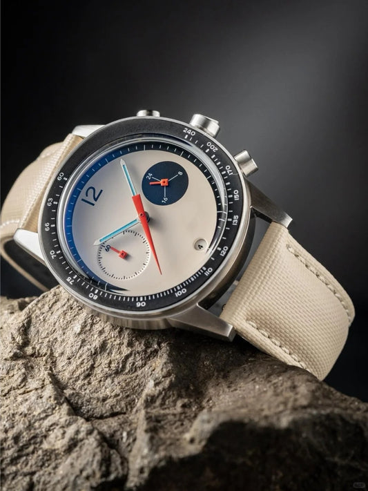 Men's High-Intensity Luminous Chronograph Watch | Orange Teal Glow Hands Canvas Strap Sport Watch