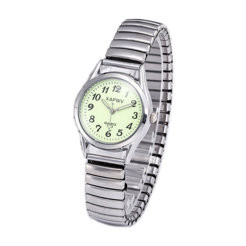 XAPWV Women's Luminous Dial Stretch Watch | Silver Elastic Bracelet Easy Fit Classic Quartz Timepiece