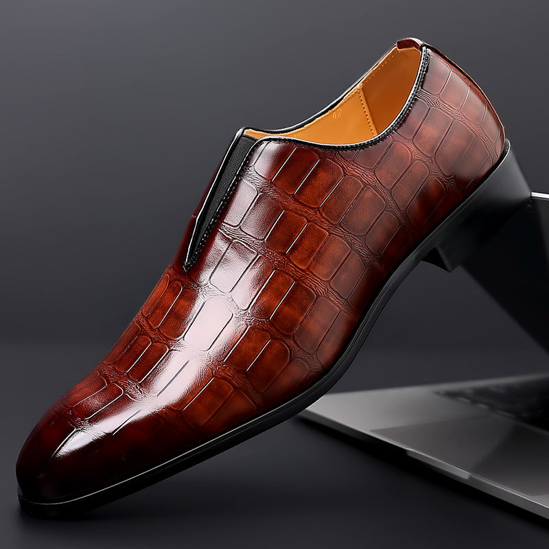 Men's Brown Croc Embossed Slip-On Oxford Formal Dress Shoes