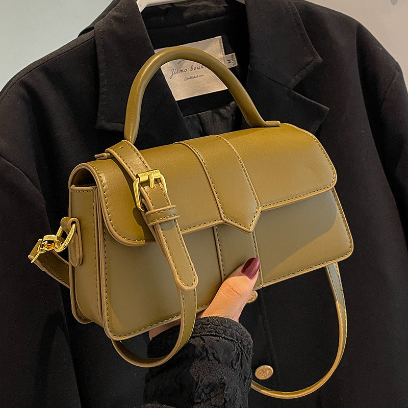 Cream Beige Leather Crossbody Bag with Gold Hardware | Small Structured Handbag