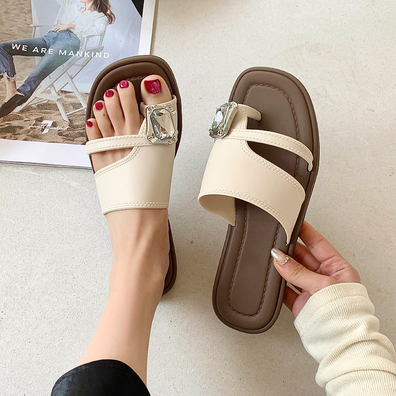 H Strap Flat Slide Sandals for Women | Designer Inspired H Band Open Toe Mule Sandals | Available in Brown Cream Black | Luxury Minimalist Slip-On Summer Sandals | Hermes Inspired Flat Sandals