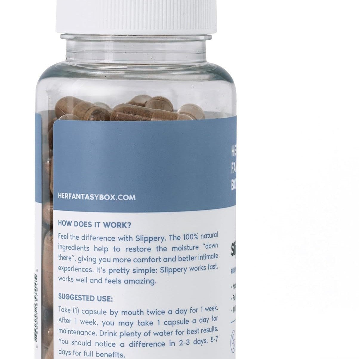 Her Fantasy Box Slippery Box 60 Capsules | Relieves Vaginal Dryness | 100% Organic Herbs | Natural Moisture Supplement for Women