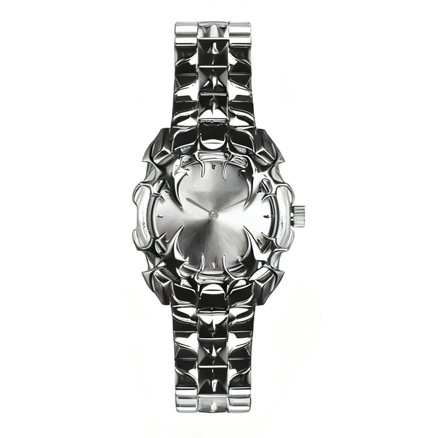 Gothic Black Thorn Spike Watch for Men | Red Dial Dark Luxury Stainless Steel Quartz Timepiece