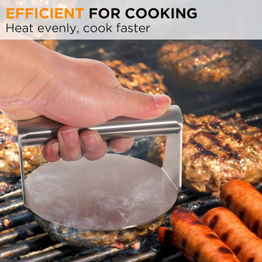 Stainless Steel Burger Press Smasher | Heavy Duty Smash Burger Press for Griddle Grill and BBQ | Round Meat Press Tool