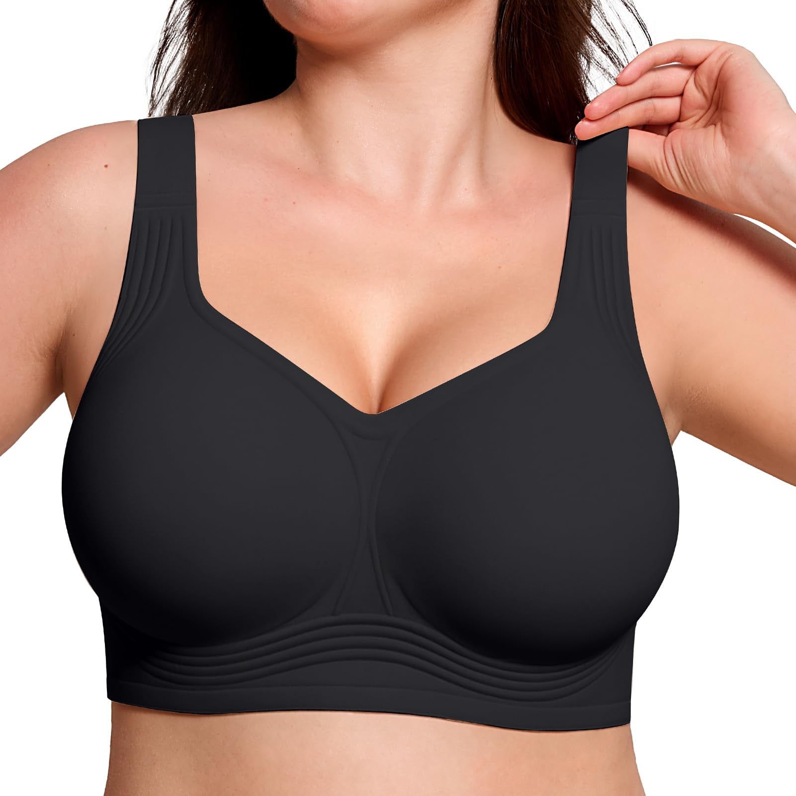 Women's Nude Seamless Wireless Bra with Wide Straps and Full Coverage Molded Cup for Everyday Comfort