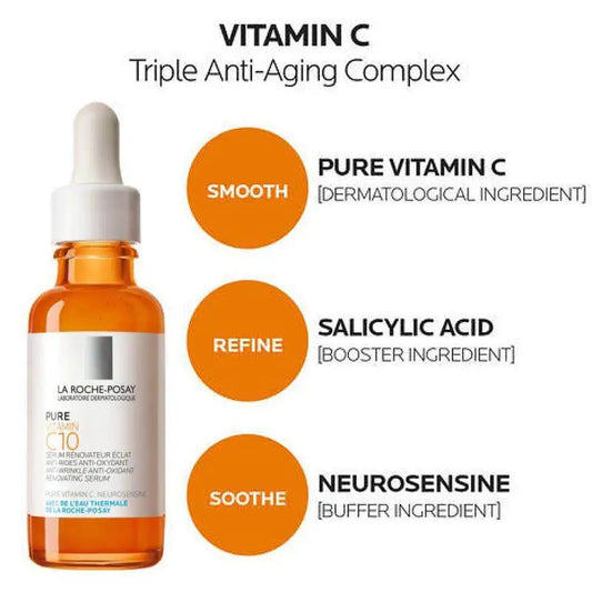 La Roche-Posay Pure Vitamin C10 Serum Set of 2 | Anti-Wrinkle Brightening Antioxidant Renovating Face Serum