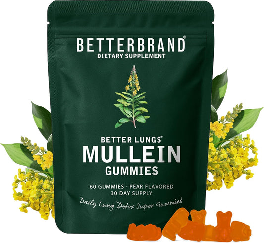 Betterbrand Better Lungs Mullein Gummies | Pear Flavored Daily Lung Detox Supplement | 60 Gummies 30 Day Supply | Set of 2