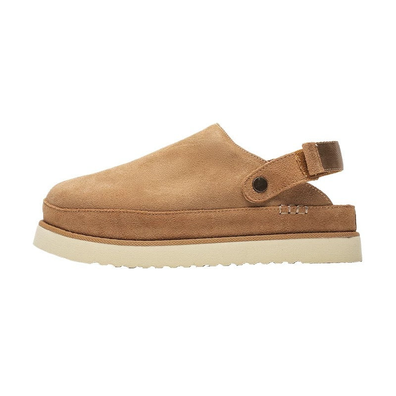 Women's Suede Platform Clogs with Back Strap | Closed Toe Mule Slippers | Camel Tan Casual Shoes | Cozy Everyday Footwear