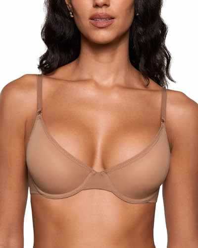 Damen Push-up-BH in Mokka mit tiefem Dekolleté, dünnen verstellbaren Trägern, goldfarbenen Beschlägen und glatten, vorgeformten Cups
