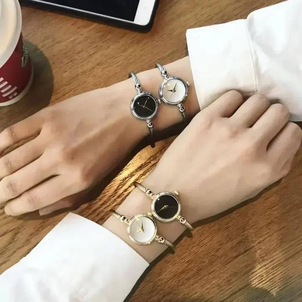 Gold Bangle Cuff Watch Women | Twisted Wire Open Bracelet | Black & White Dial Options | Dainty Minimalist Jewelry Watch
