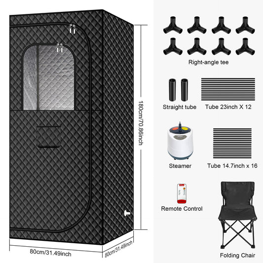 Tenda Sauna a Vapore Portatile Grande 180x80x80cm - Sauna Domestica Personale con Generatore di Vapore, Telecomando e Sedia Pieghevole - Bagno Turco Completo per Detox, Relax e Recupero Muscolare
