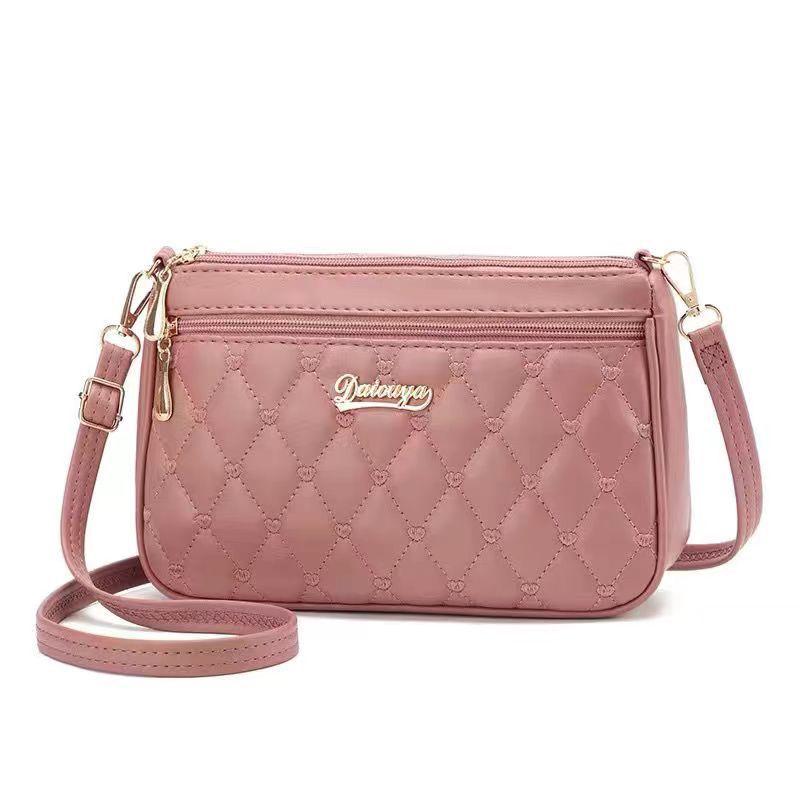 Navy Blue Quilted Crossbody Bag - Diamond Pattern Shoulder Bag with Double Zipper | Structured Small Purse with Gold Hardware