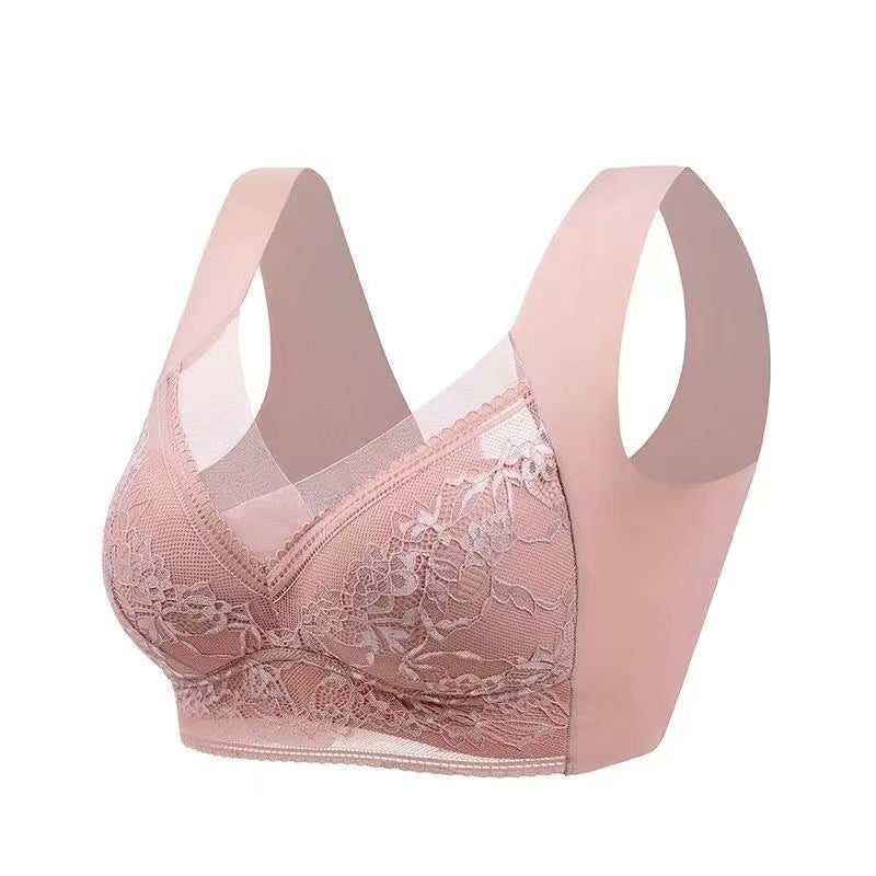 Women's Blue Lace Wireless Bralette with Wide Straps, Floral Lace Cups and V Neckline for Everyday Comfort