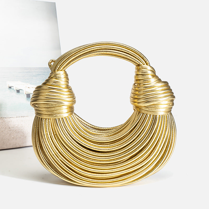 Gold Wire Sculptural Bag - Statement Metal Art Clutch | Women's Avant-Garde Evening Handbag | Unique Fashion Art Piece