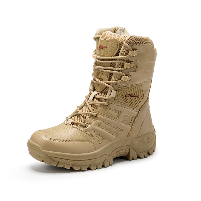Men's Black Tactical Outdoor Boots | High Top Lace-Up Military Combat Boots | Non-Slip Hiking & Work Boots