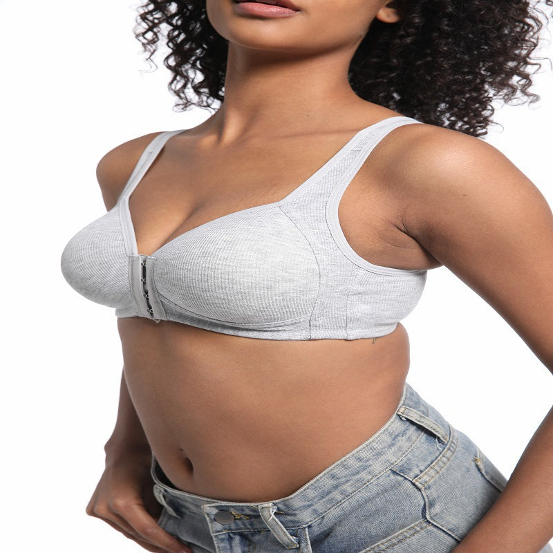 Women's Front Closure Wireless Bra | Wide Strap Ribbed Full Coverage Comfort Bra | Easy Hook Bra for Seniors