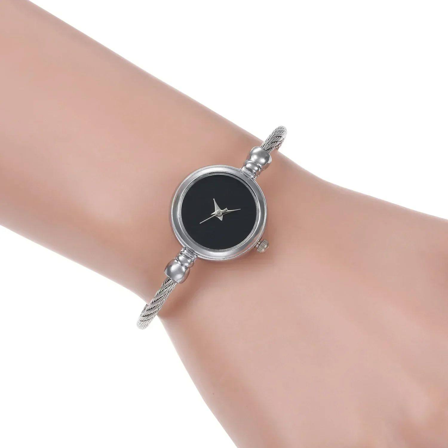 Gold Bangle Cuff Watch Women | Twisted Wire Open Bracelet | Black & White Dial Options | Dainty Minimalist Jewelry Watch