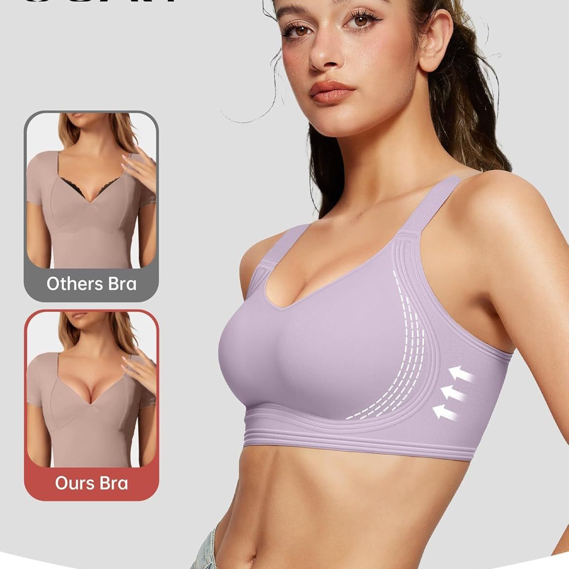 Women's Seamless Wireless Bra | Padded V-Neck No Underwire Comfort Bra | Soft Supportive Everyday Bralette Lavender