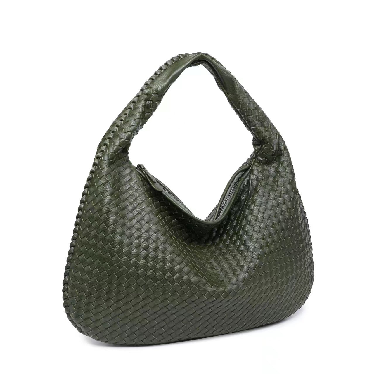 Black Woven Leather Hobo Bag Intrecciato Style Large Shoulder Tote Zip Closure | Women Luxury Designer Inspired Handwoven Handbag Everyday Casual Purse