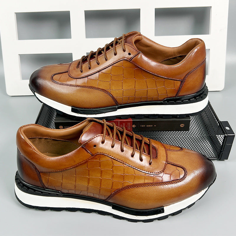 Woven Leather Sneakers for Men | Luxury Lace Up Casual Dress Shoes with White Sole
