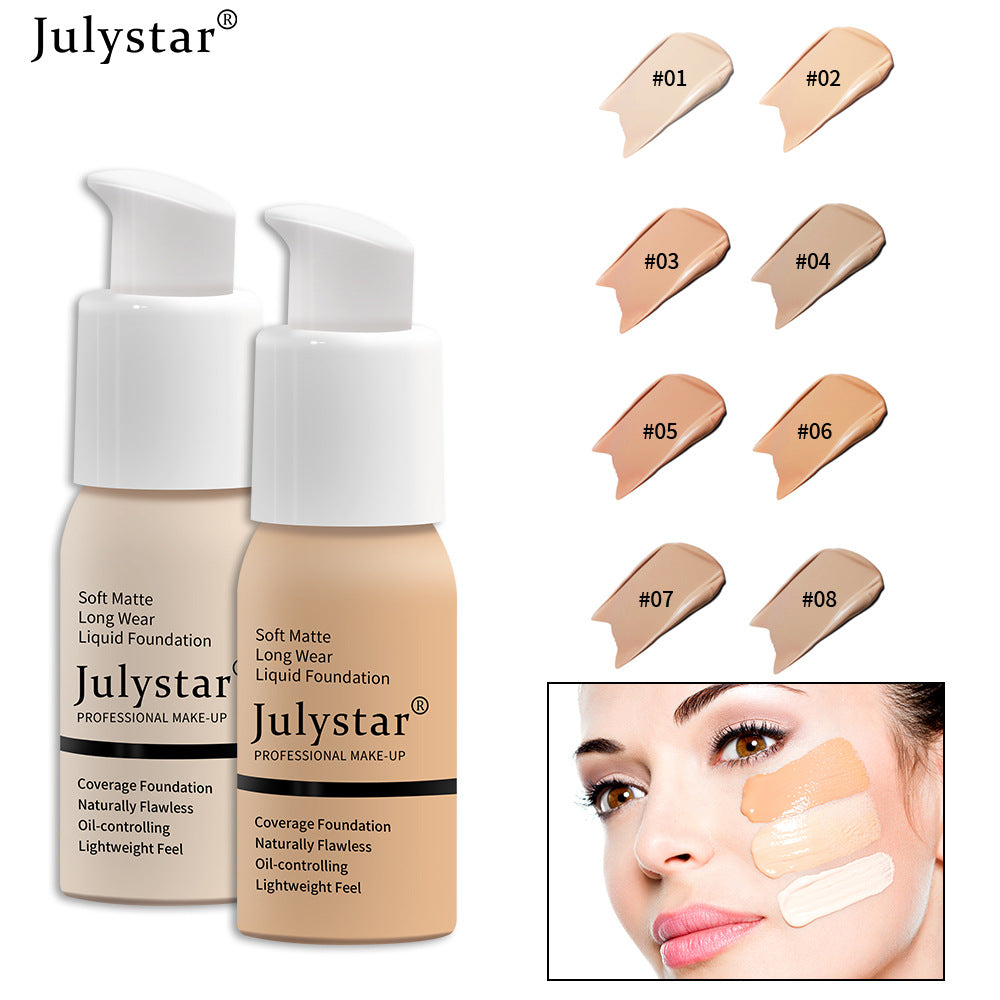 Julystar Professional Soft Matte Long Wear Liquid Foundation | 8 Shades Coverage Foundation | Naturally Flawless Oil-Controlling Lightweight Feel | Full Coverage Pump Bottle Foundation for All Skin Types