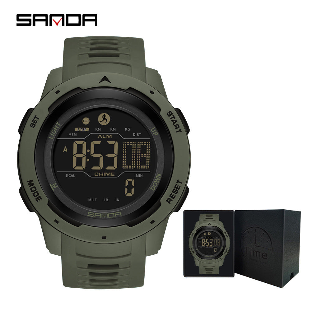 SANDA Red Digital Sports Watch | Pedometer Alarm Calorie Counter Men's Outdoor Fitness Watch