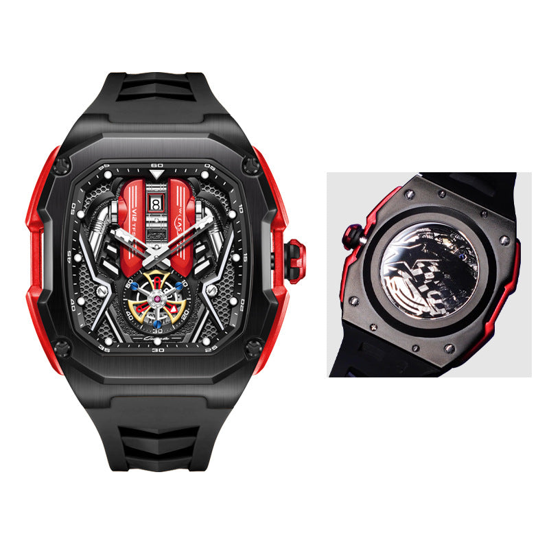 LILUOKE Men's Engine Skeleton Tourbillon Watch | Orange Black Supercar Inspired | Mechanical Turbine Dial | Date Window | Luxury Sport Racing Watch | UAE