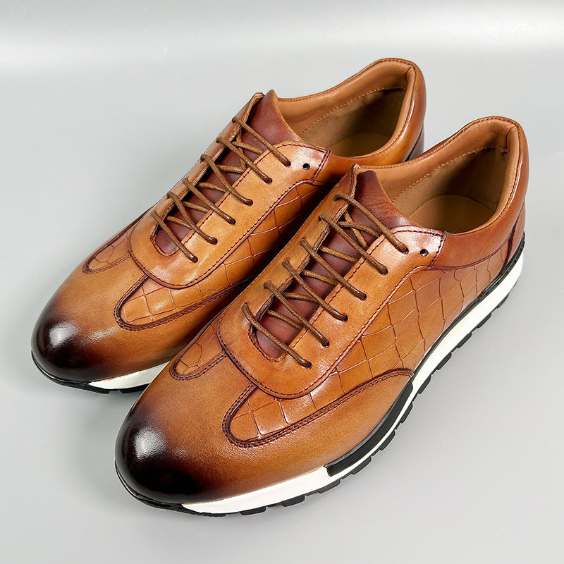 Woven Leather Sneakers for Men | Luxury Lace Up Casual Dress Shoes with White Sole