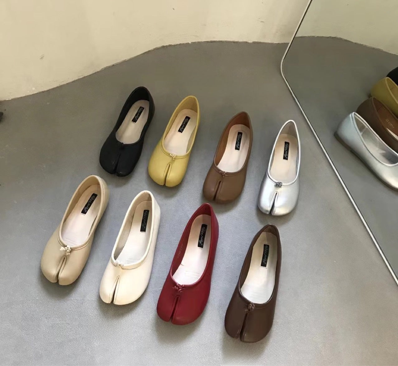 Black Leather Split Toe Tabi Ballet Flats | Japanese Inspired Bifurcated Flat Shoes for Women