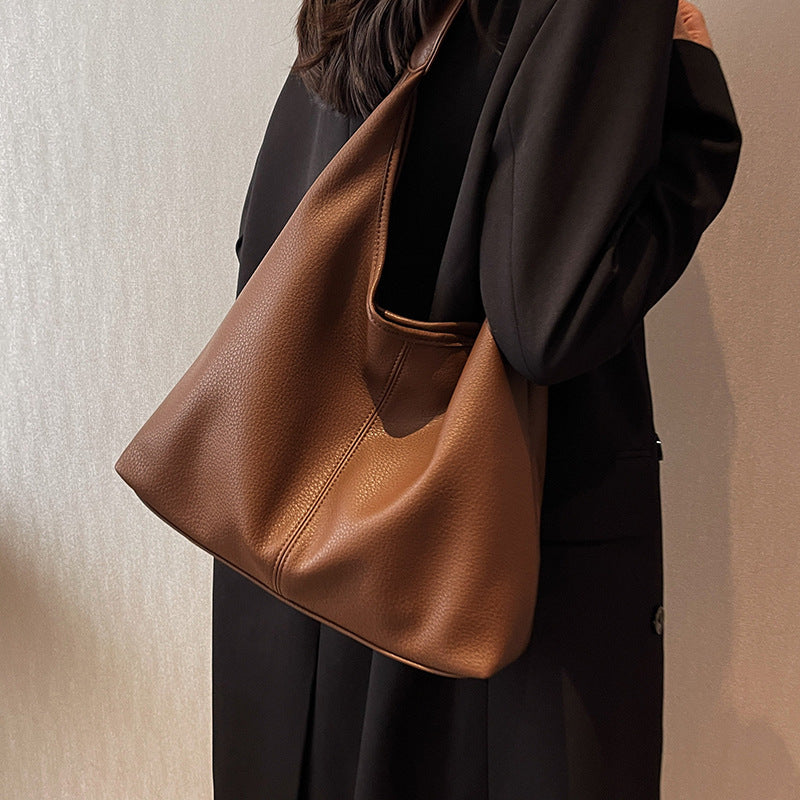Black Leather Hobo Bag Slouchy Shoulder Handbag | Minimalist Soft Leather Tote