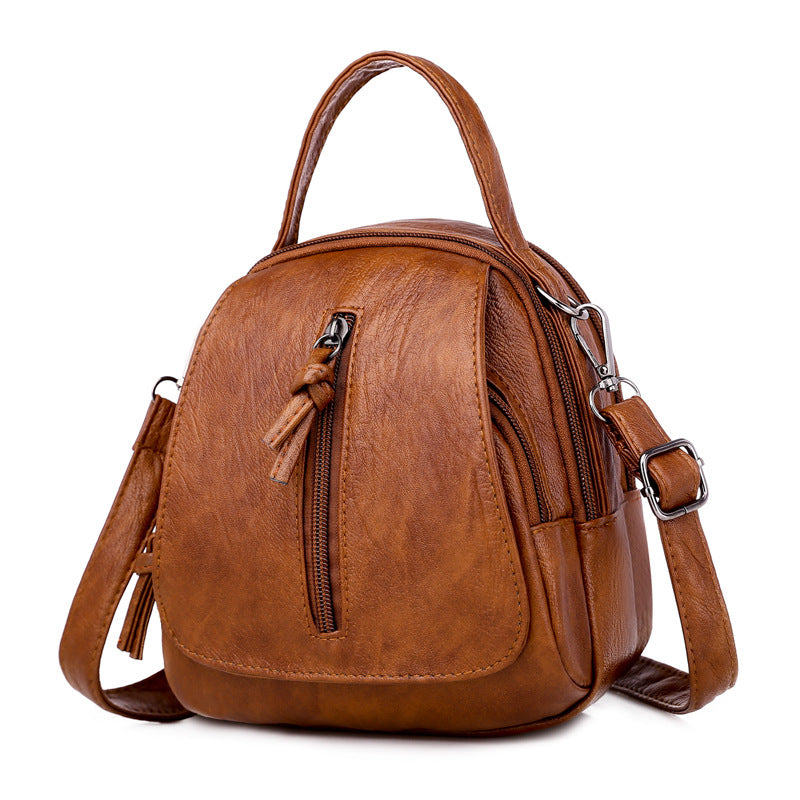 Brown Soft Leather Convertible Backpack Women | 3-in-1 Backpack Crossbody Handbag | Tassel Zip Vintage Bag