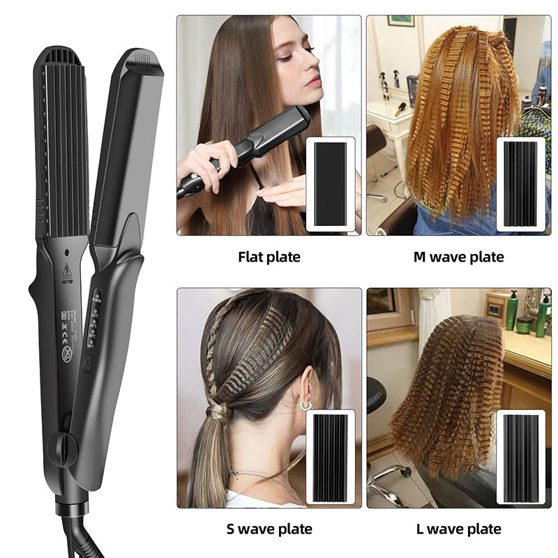 4-in-1 Interchangeable Plate Hair Straightener & Crimper Set | Multiple Wave Crimp Flat Straight Plates | Professional Ceramic Ionic Hair Styling Iron with Adjustable Temperature | All Hair Types
