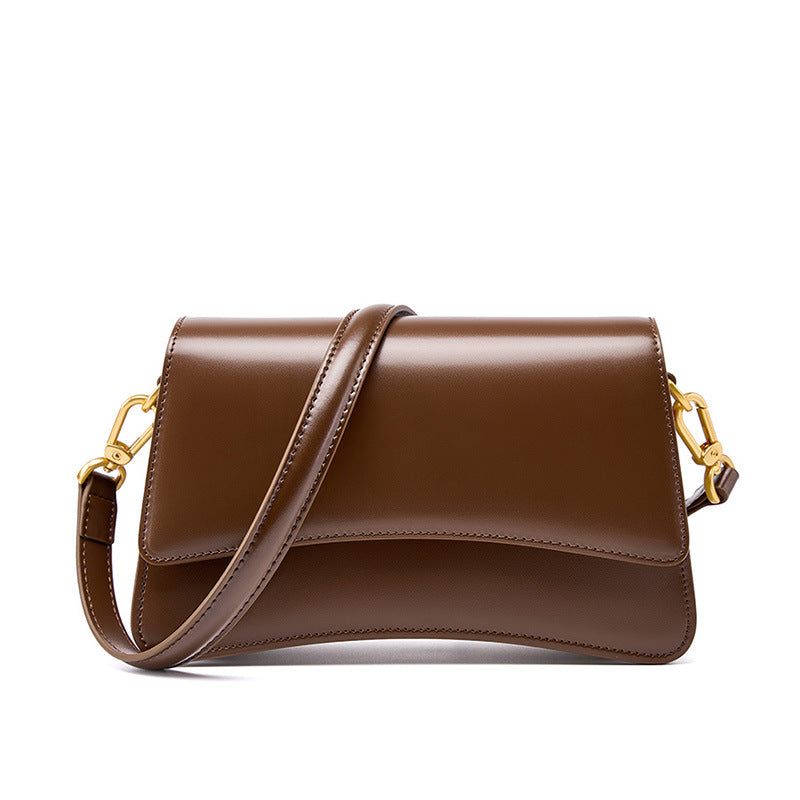 Genuine Leather Cognac Brown Leather Crossbody Bag | Structured Flap Shoulder Bag Women