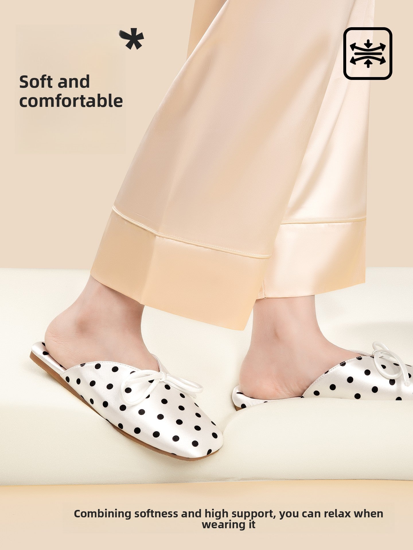 Satin Polka Dot Bow Slippers | Luxury Silk-Feel Indoor Mule Slides | Women's Elegant Home Shoes ? COCONUTUP