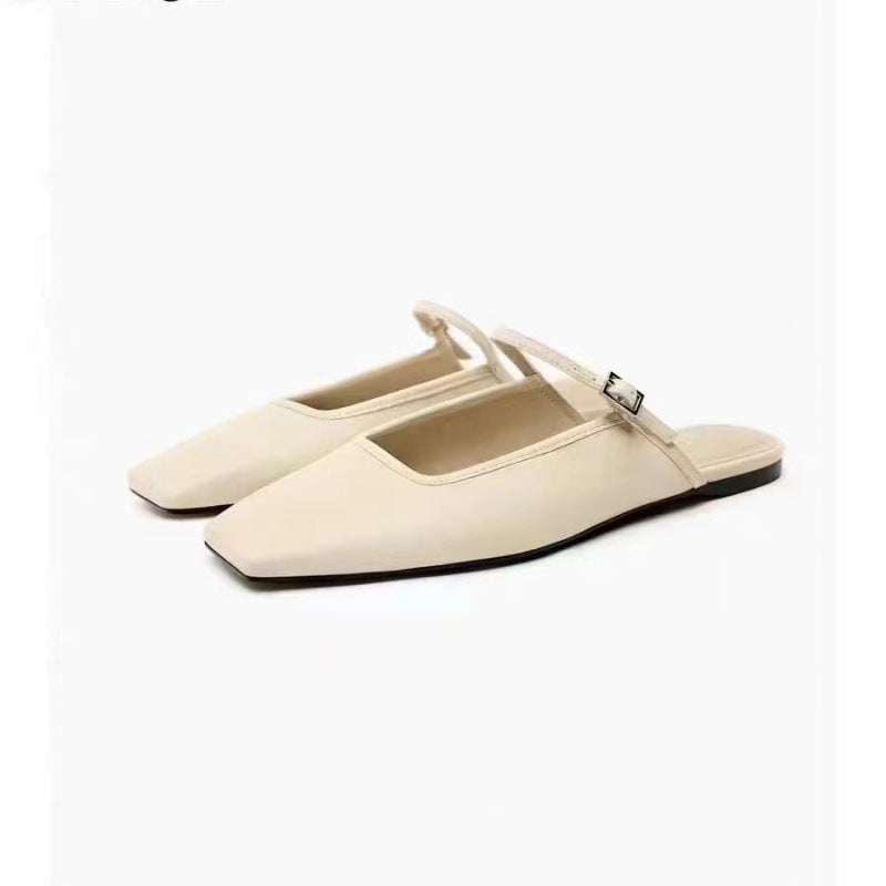 Zara Satin Square Toe Mule Flats | Black White Gold Orange Slip-On Flat Shoes for Women