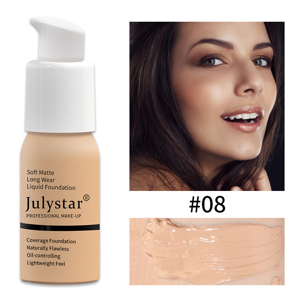 Julystar Professional Soft Matte Long Wear Liquid Foundation | 8 Shades Coverage Foundation | Naturally Flawless Oil-Controlling Lightweight Feel | Full Coverage Pump Bottle Foundation for All Skin Types