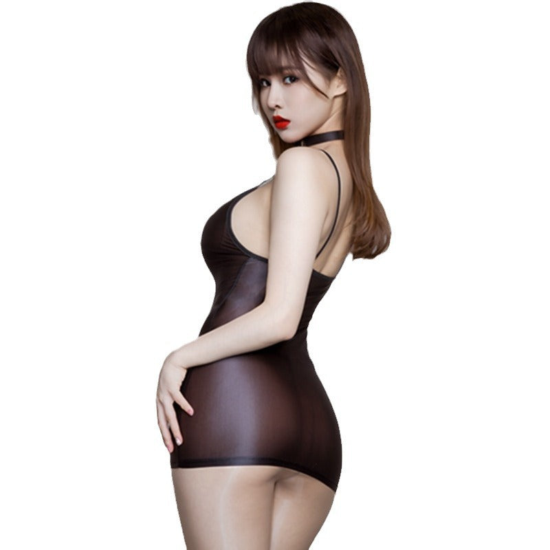 Women's Ultra Sheer Mesh Mini Dress Sexy See-Through Spaghetti Strap Bodycon Nightgown Lingerie Dress 2 Colors