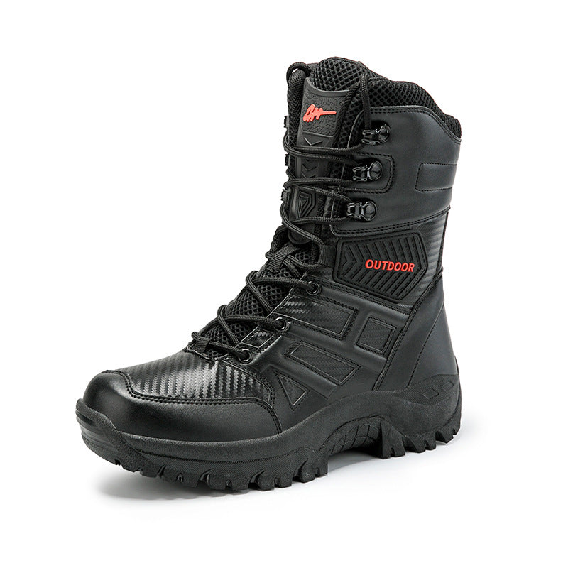 Men's Black Tactical Outdoor Boots | High Top Lace-Up Military Combat Boots | Non-Slip Hiking & Work Boots