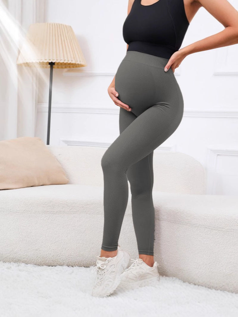 High Waist Maternity Leggings | High Elastic Over Bump Belly Support Pregnancy Pants | Slim Fit Full Length Seamless Maternity Tights | Black All Trimesters