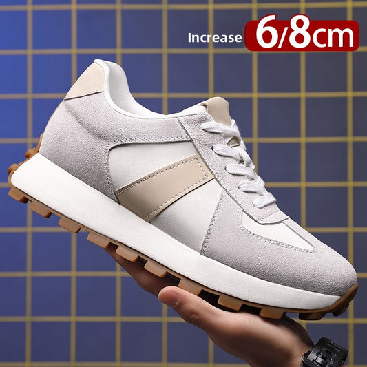 Light Gray Suede Retro Runner Sneaker Beige Panel White Lace Up Gum Sole Casual | Women Men Comfortable Everyday Walking Fashion Sneaker Shoes