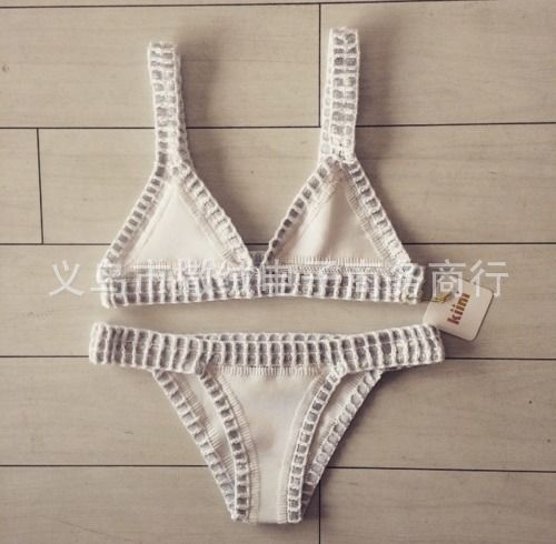 Black Gold Crochet Trim Bikini Set | Triangle Top & Low Rise Bottoms | Luxury Metallic Knit Edge Two Piece Swimsuit Women