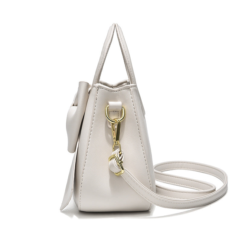 White Leather Handbag with Large Bow Detail | Small Elegant Crossbody Bag